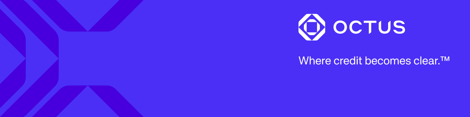 Octus logo with tagline 'Where credit becomes clear' on a blue gradient background with geometric shapes.