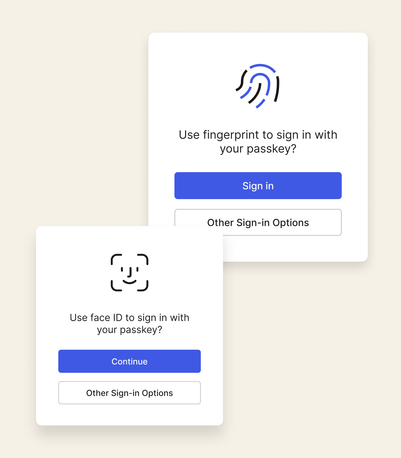 Authentifizierungsaufforderungen mit passwortlosen Anmeldeoptionen mit Face ID- und Fingerabdruck-Passkeys in Okta Customer Identity