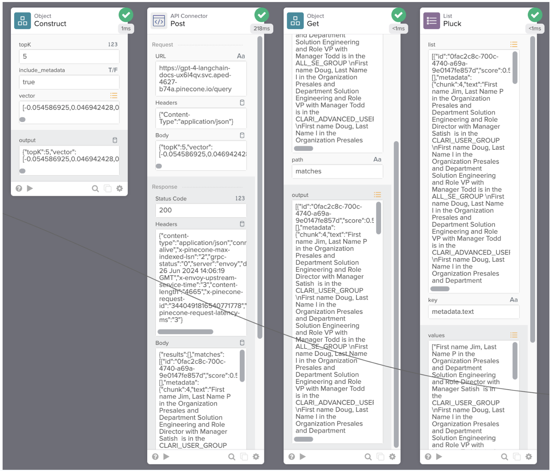 Retrieve the top matches from a vector database semantic search