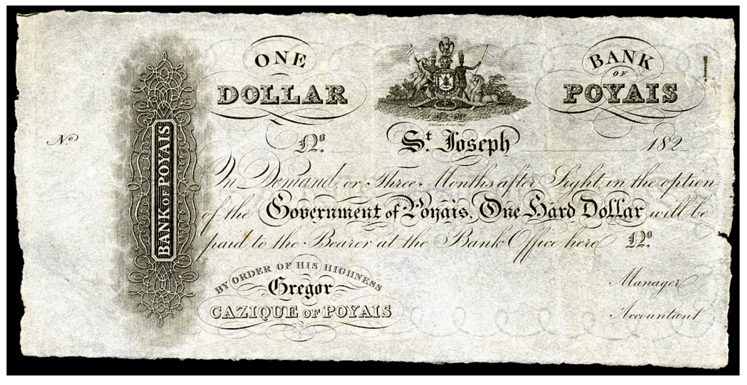 One dollar from the fictitious Bank of Poyais