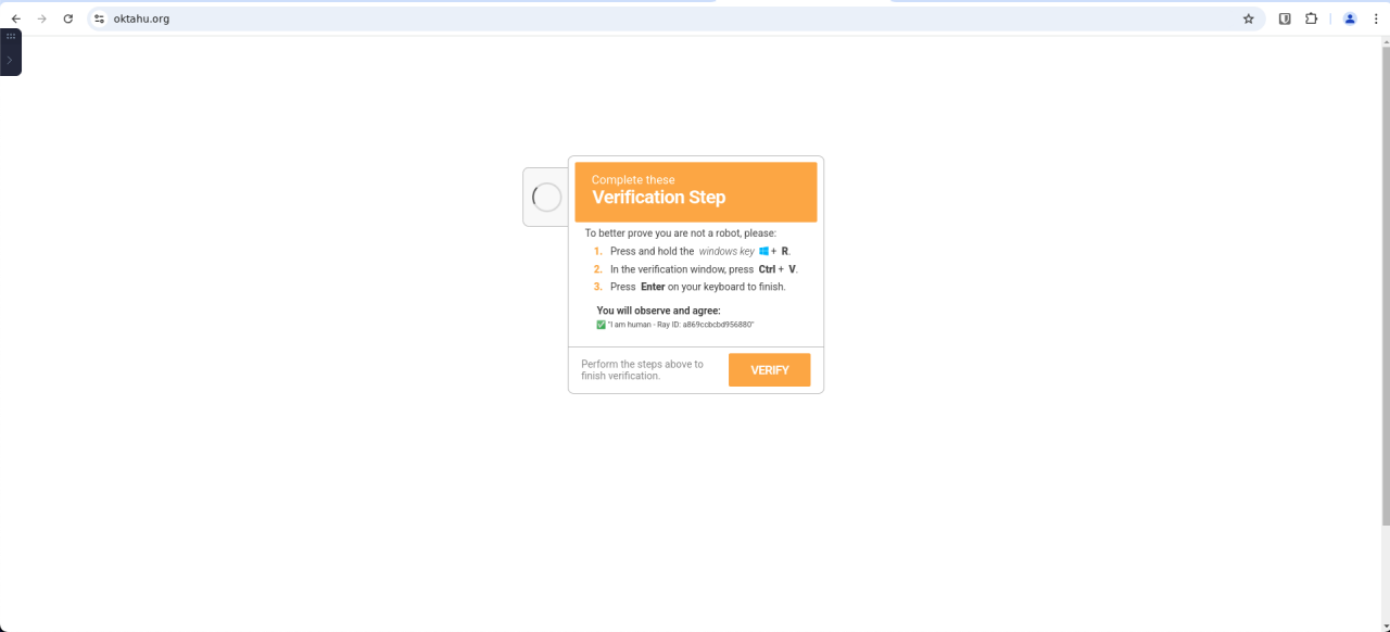 Outro exemplo do CAPTCHA após a interação humana mostrando uma “Etapa de Verificação”.