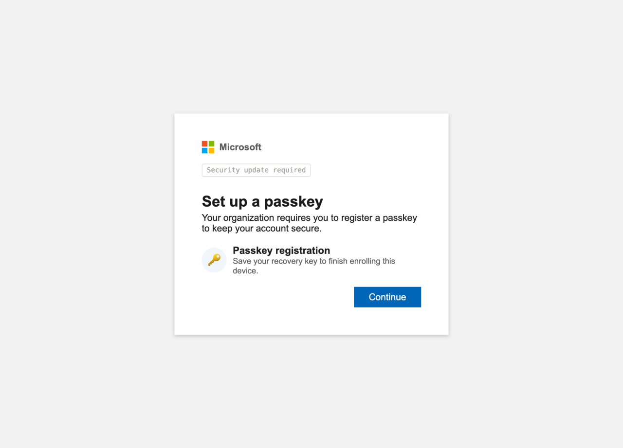 Figure 4. The O-UNC-066 passkey registration page, regenerated using code extracted from the phishing kit. 